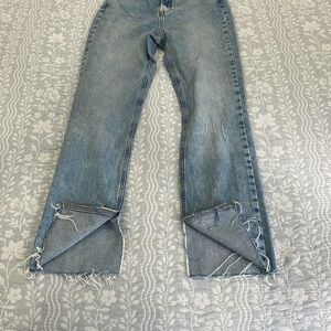 Zara Blue Flare Wide Leg Jeans with Geometric Hem